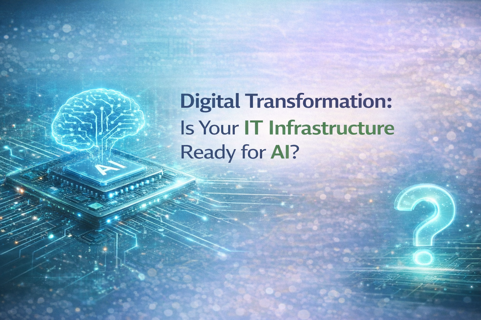 High-tech server room with blue LED lighting representing modern AI infrastructure.